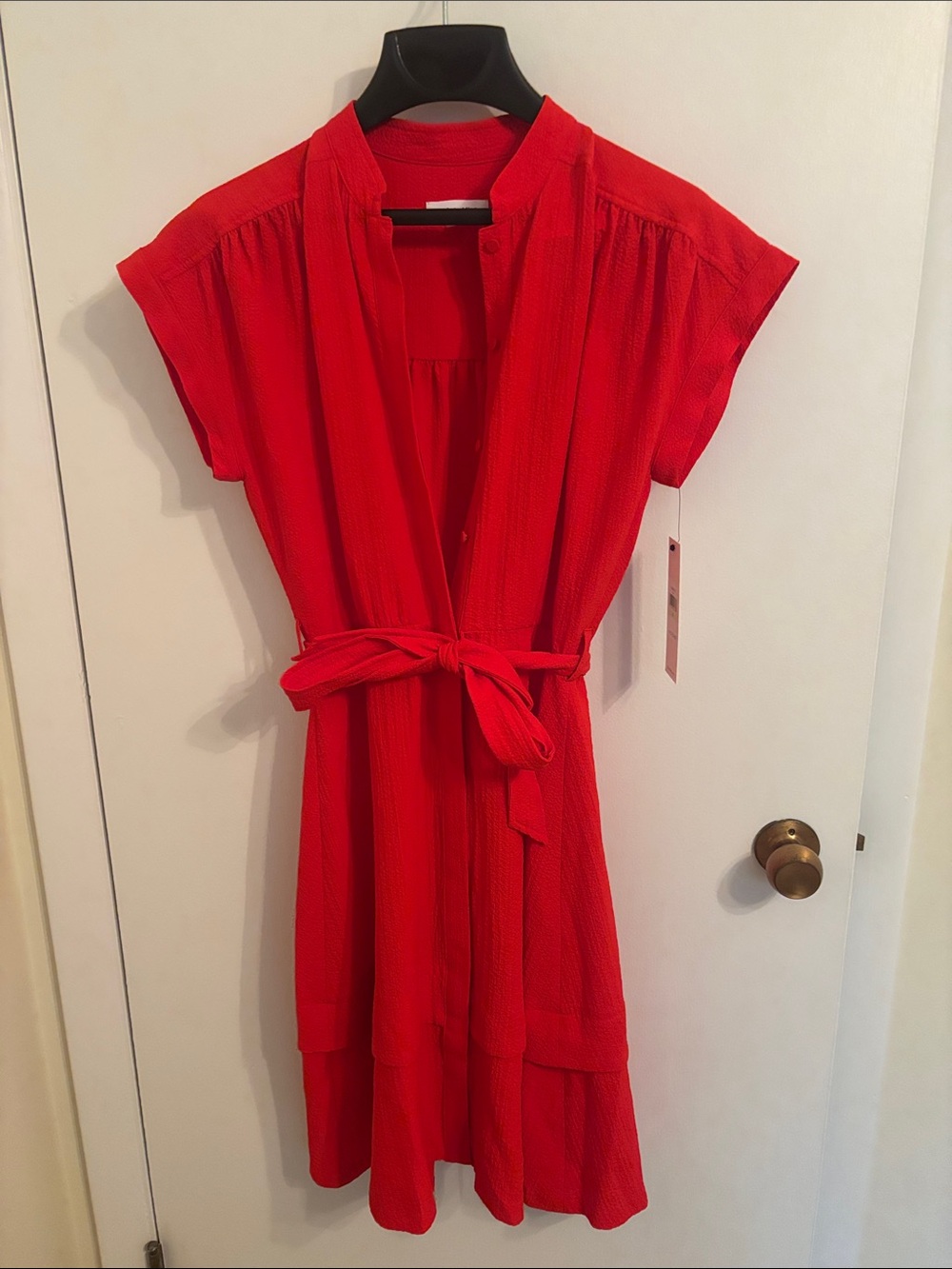 Calvin Klein Red Cap-Sleeve Tie-Waist Midi Dress